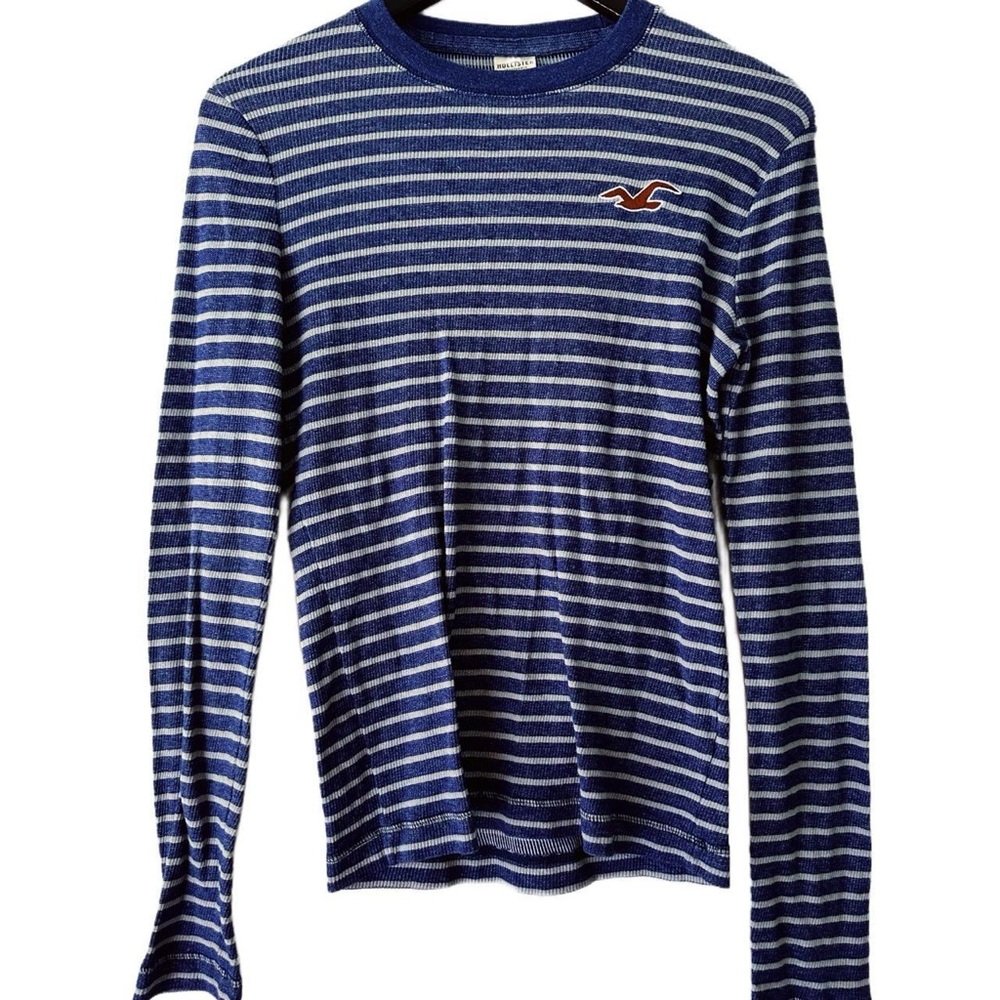 Y2K Hollister Striped Stripe Blue White Top Blouse Shirt S Abercrombie & Fitch